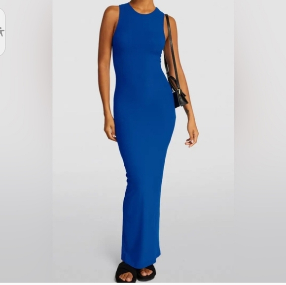 SKIMS Dresses & Skirts - SKIMS RIBBED LONG TANK BLUE/ ELECTRIK DRESS SIZE M NEW